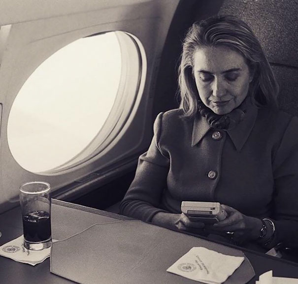 First Lady Hillary Clinton Playing Game Boy On A Flight From Austin To Washington, 1993