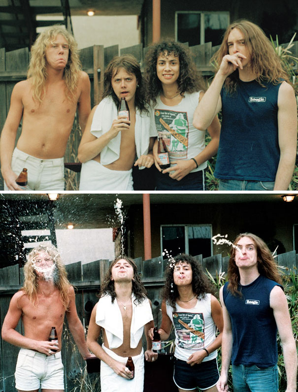 James Hetfield, Lars Ulrich, Kirk Hammett And Cliff Burton In Their Early Twenties Outside Their Metallica Mansion In El Cerrito, 1985