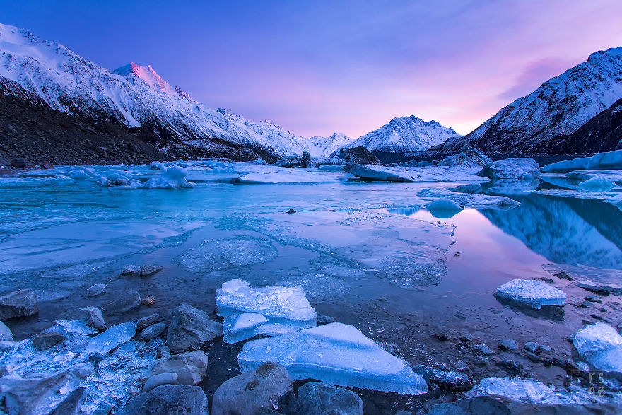 The Tasman Glacier Terminal Lake In The Midst Of Winter, Mount Cook National Park, Nz