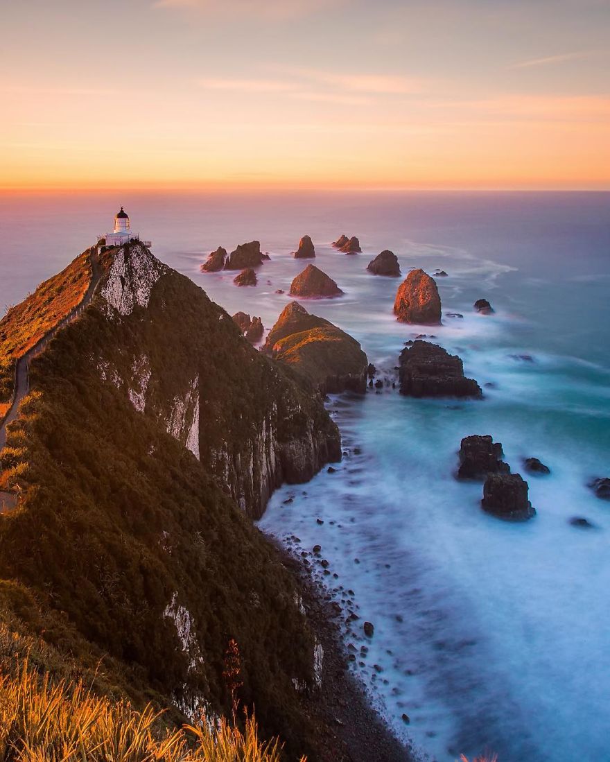 First Light On The Lighthouse. Nugget Point, The Catlins