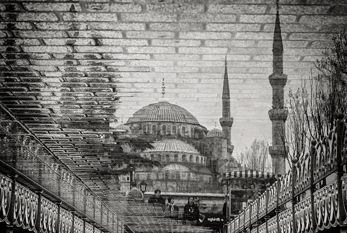 Blue Mosque In Black-White Reflection