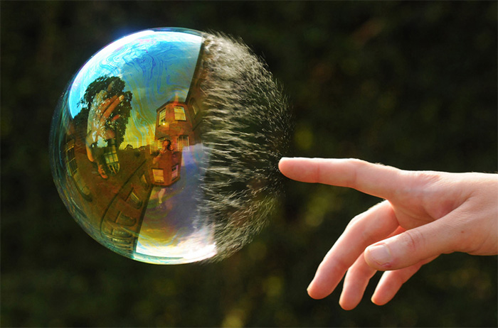 Reflection In Popping Bubble