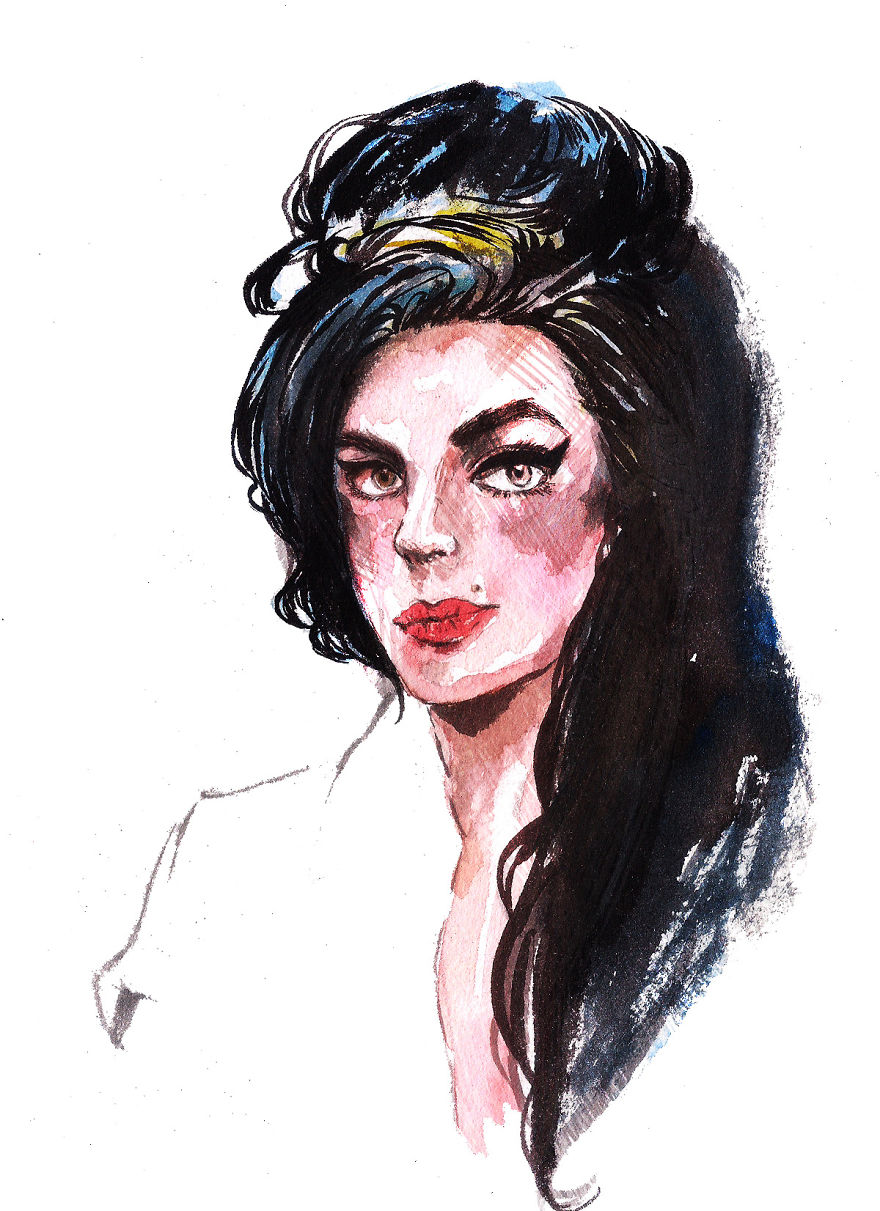 I Draw A Series Of Portraits By Watercolor And Flower Thread