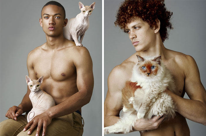 Photographer Captures Topless Male Models Posing With Cats And It’s Absolute Purrfection