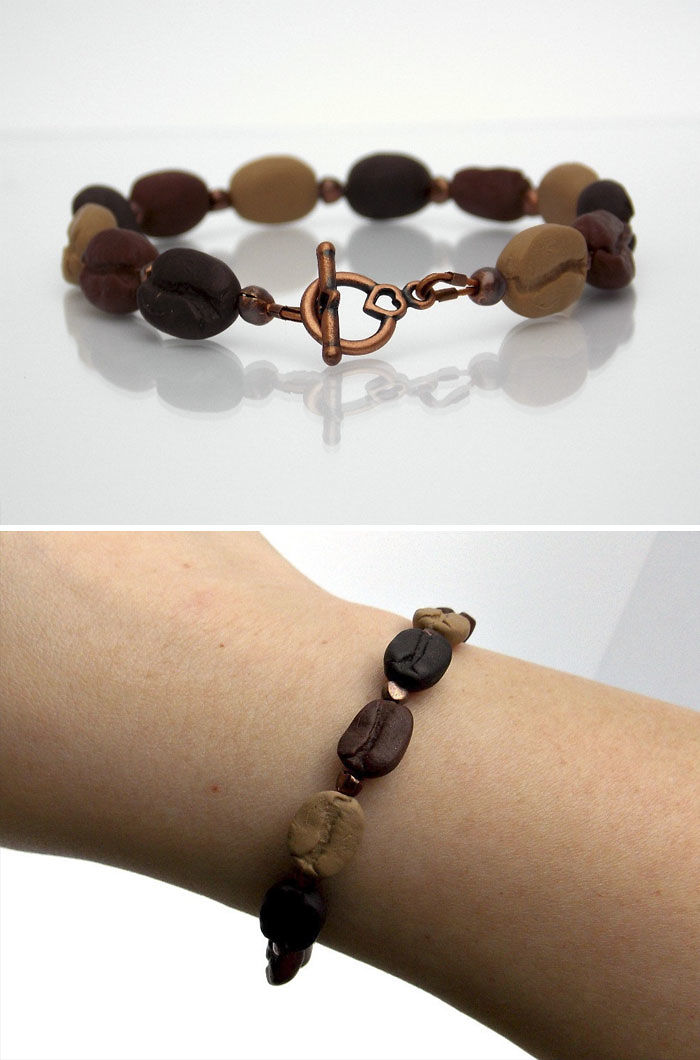 Beaded Bracelet With Handmade Coffee Bean Beads