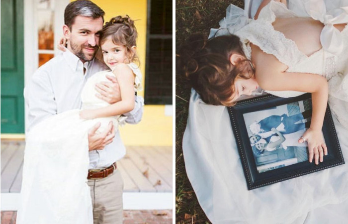 4 Year Old Girl Honors Her Late Mother By Wearing Her Wedding Dress In Beautiful Photo Shoot