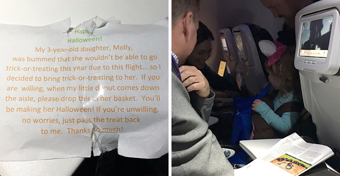 Best Dad Ever Gives Candies To Plane Passengers, So His Daughter Could Still Trick-Or-Treat On Halloween