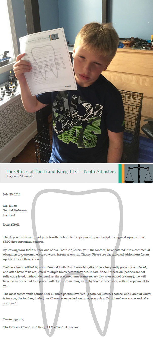 Me And My Wife Decided To Find A New Way To Convince Our Son Do To His Chores By Getting The Tooth Fairy To Ask Him