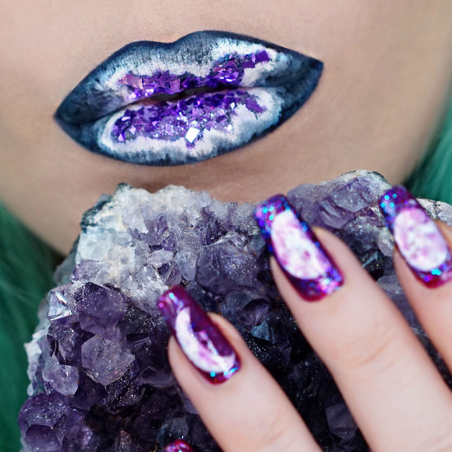Make-Up Artist Uses Gemstones As Lip Art Inspiration