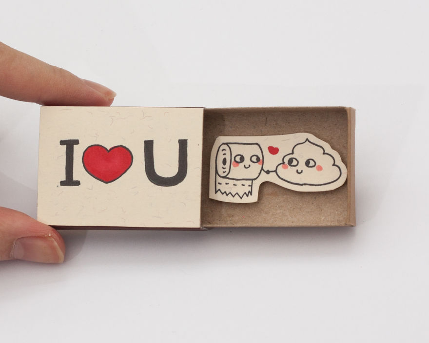 "I love you" Poo Toilet Paper Love Matchbox Card