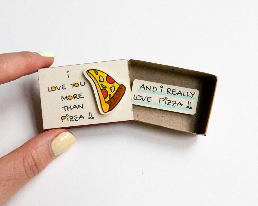 Foodie "I love you more than Pizza" Matchbox Card