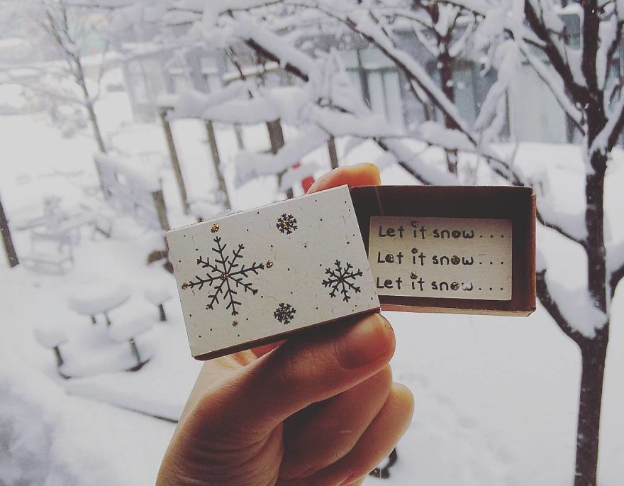 Christmas Matchbox Card Snowflake "Let it snow"