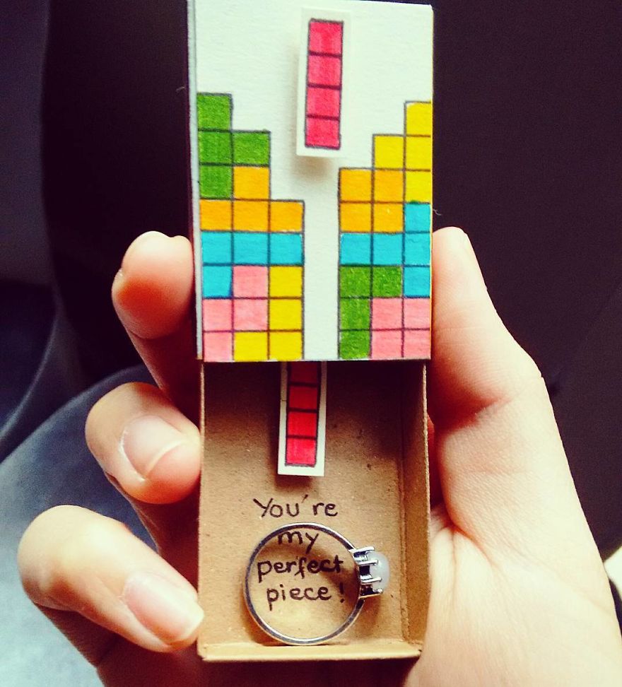 Tetris "You are my perfect piece" Love Matchbox Card
