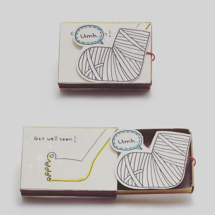 Cute Matchbox Greeting Card "Get well Soon" Recovery