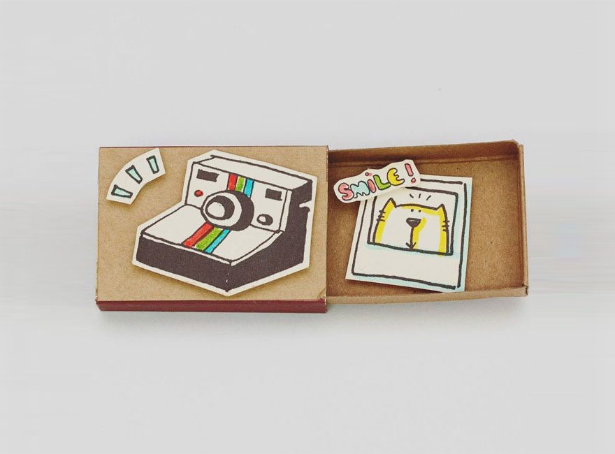 Camera And Cat "Smile" Matchbox Card