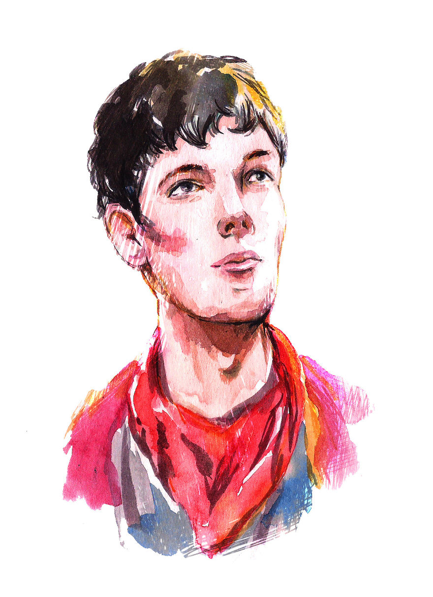 I Draw A Series Of Portraits By Watercolor And Flower Thread
