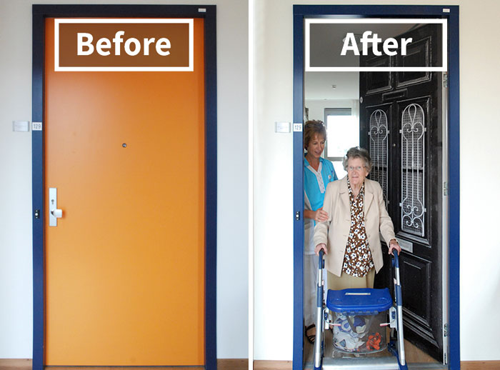 Company Recreates Doors Of Dementia Patients’ Houses To Help Them Find Rooms And Feel At Home