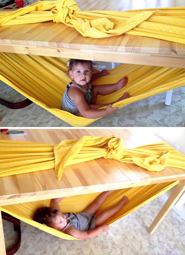 Make A Table Hammock With A Bedsheet For Your Kids