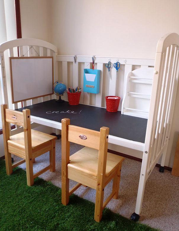 Recycle Old Cot Into A Craft Or Work Spot For Your Kids