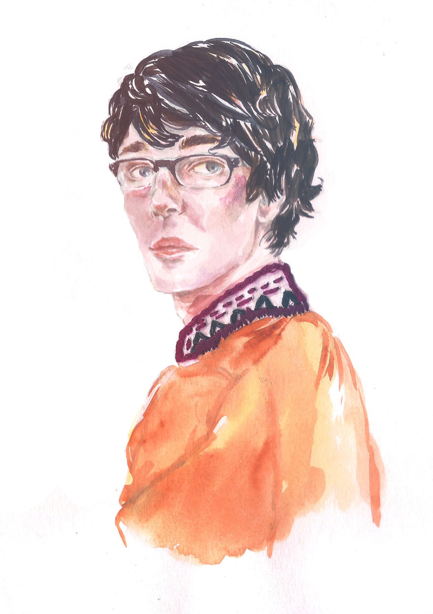 I Draw A Series Of Portraits By Watercolor And Flower Thread