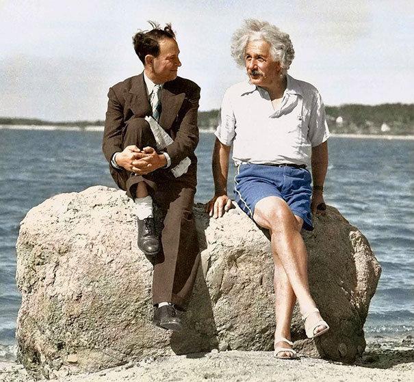 Colorized Photo of Albert Einstein In Nassau Point, Long Island, NY, 1939