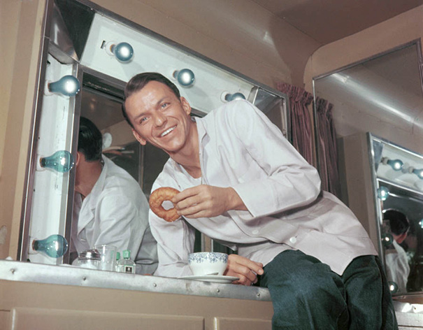 35-Year-Old Frank Sinatra Enjoys Coffee And Donuts In His Trailer During A Break In Filming, 1950