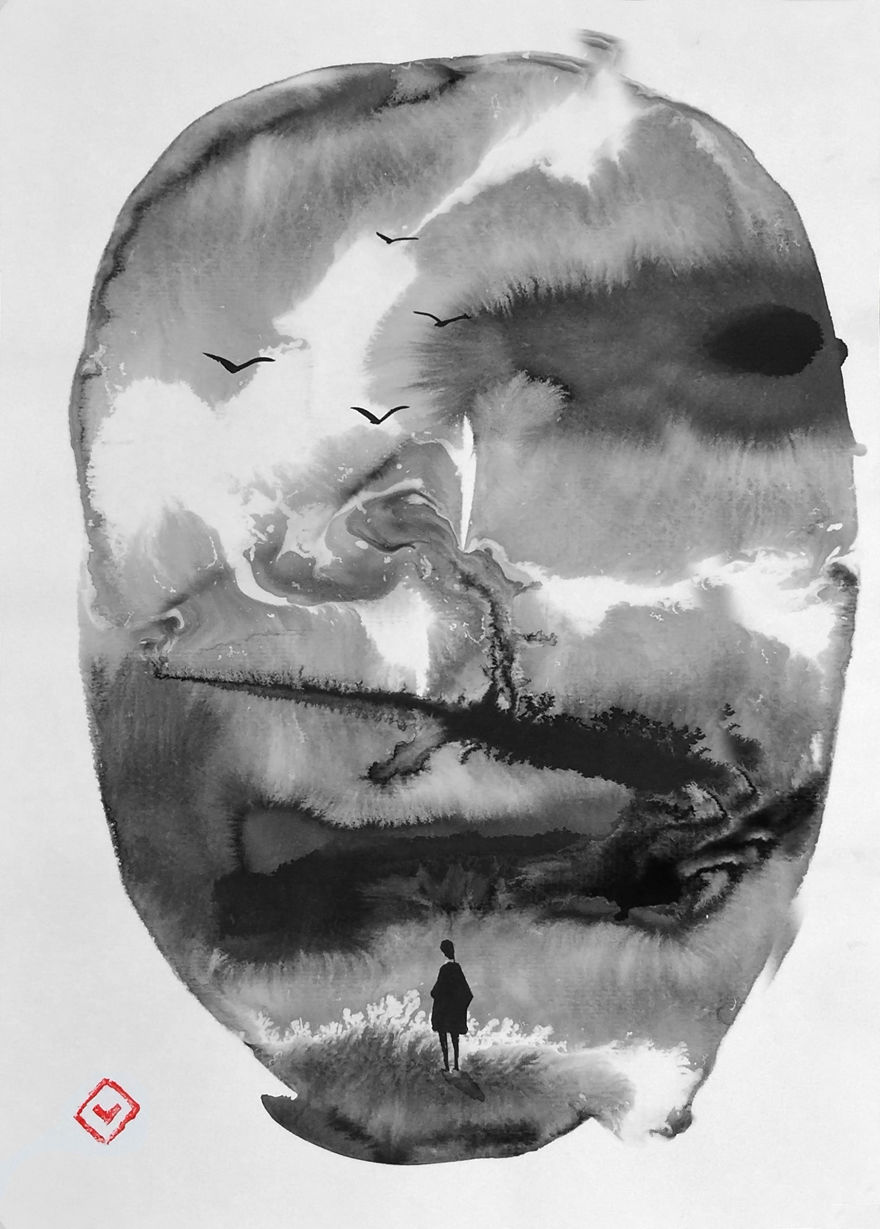 I Create Black Ink Surrealistic Drawings
