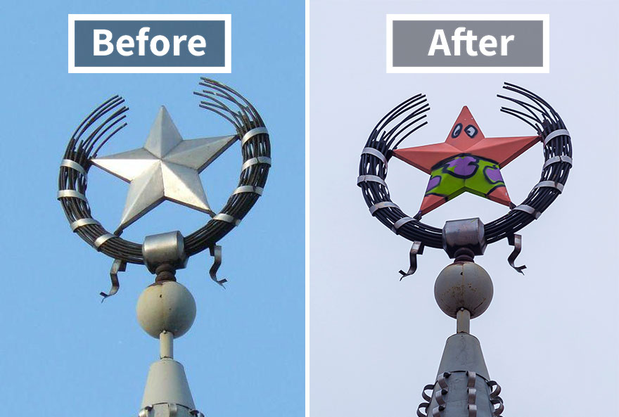 Someone Vandalized A Soviet Star In Russia And Turned It Into Patrick