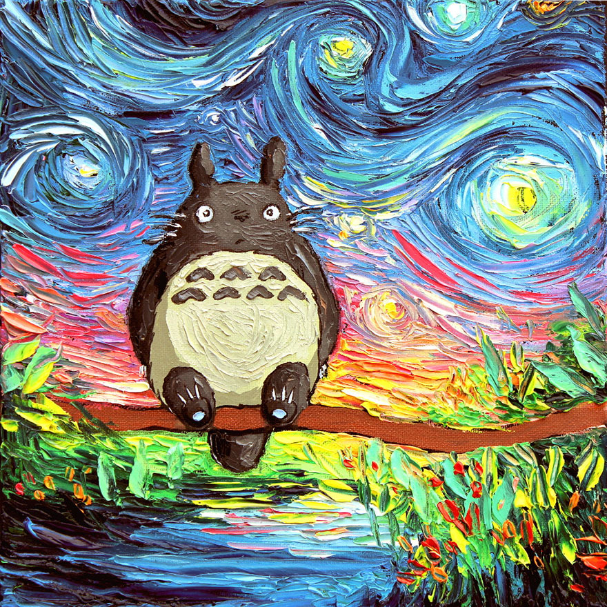 Totoro Starry Night Oil Painting By Sagittariusgallery