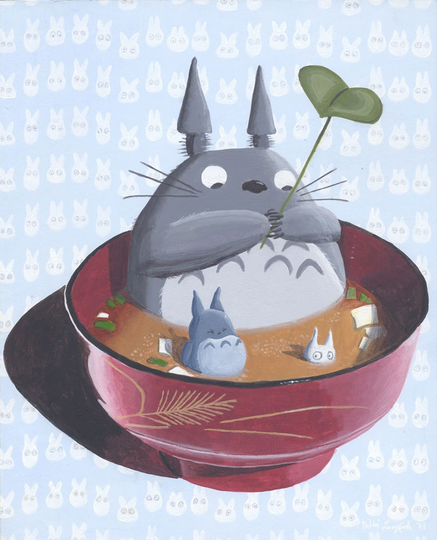 Totoro In Miso Acrylic Painting By Nikki Lukas Longfish