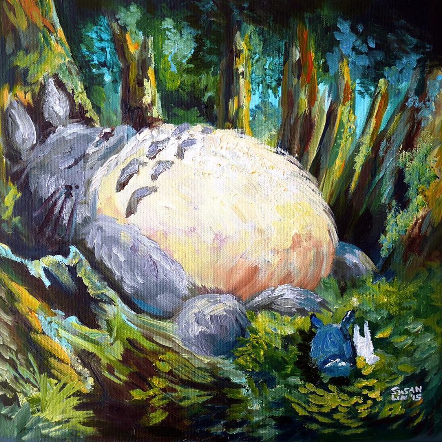 Totoro Oil Painting By Susan Linis