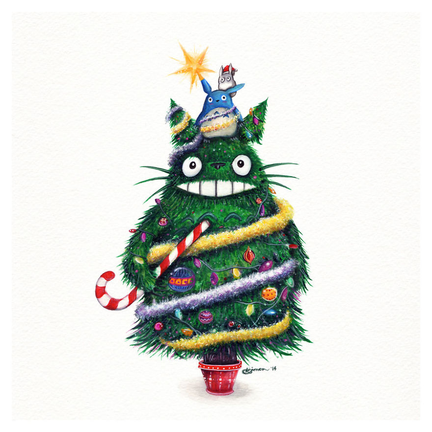 Christmas Totoro Painting By Simanion