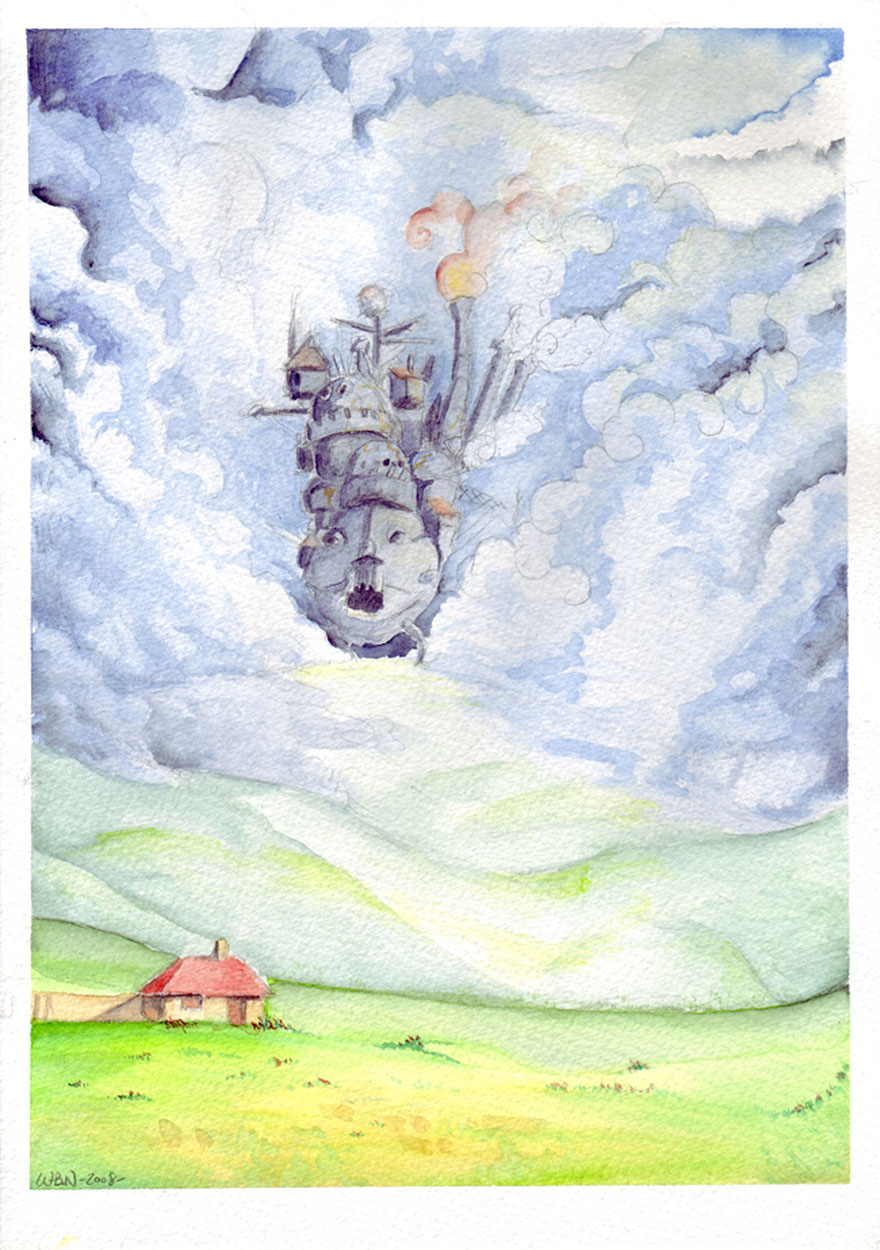 Howl's Moving Castle Watercolor Painting By Wictoria