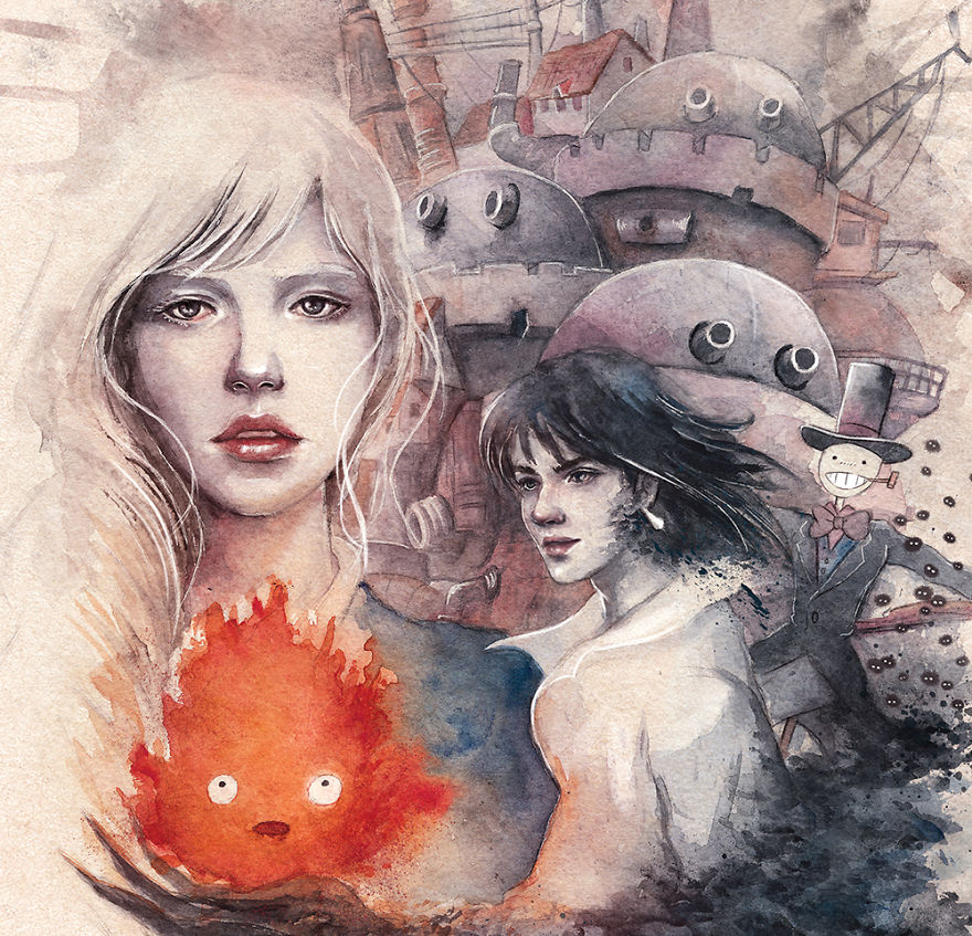 Howl's Moving Castle Watercolor Painting By Jia Yi Chee