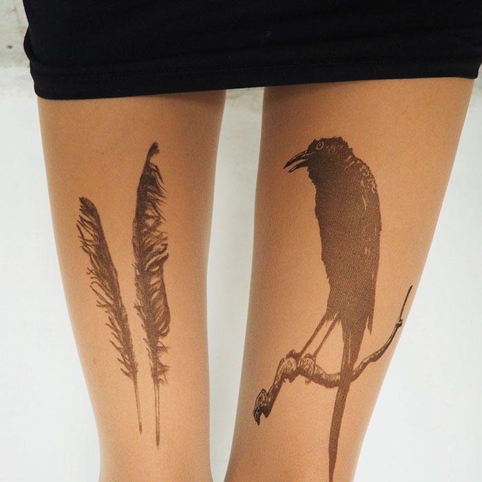 Tattoo Tights Raven Feathers