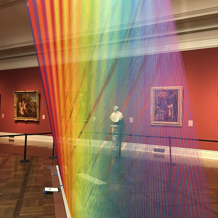 Man-Made Rainbow Trapped Inside This Gallery Is Made Of 1000s Of Colored Threads