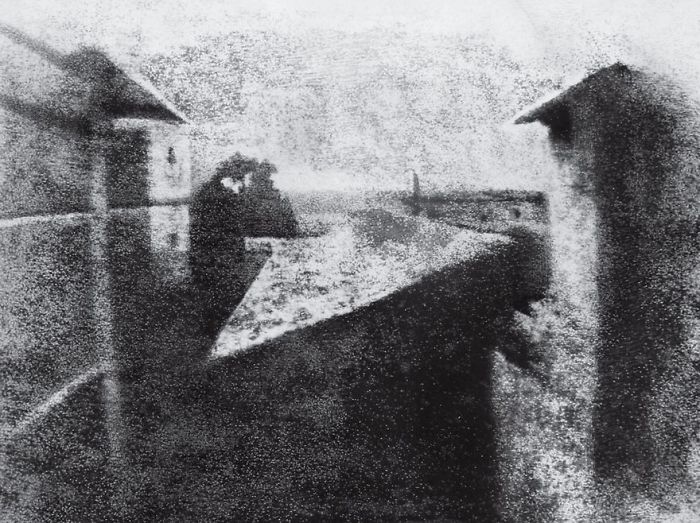 Historic early photograph of a rooftop view, showcasing one of the most famous photos in history.