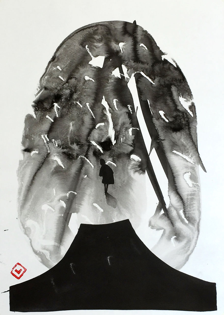 I Create Black Ink Surrealistic Drawings