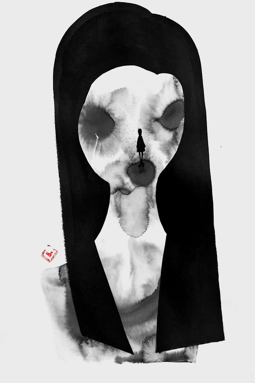 I Create Black Ink Surrealistic Drawings