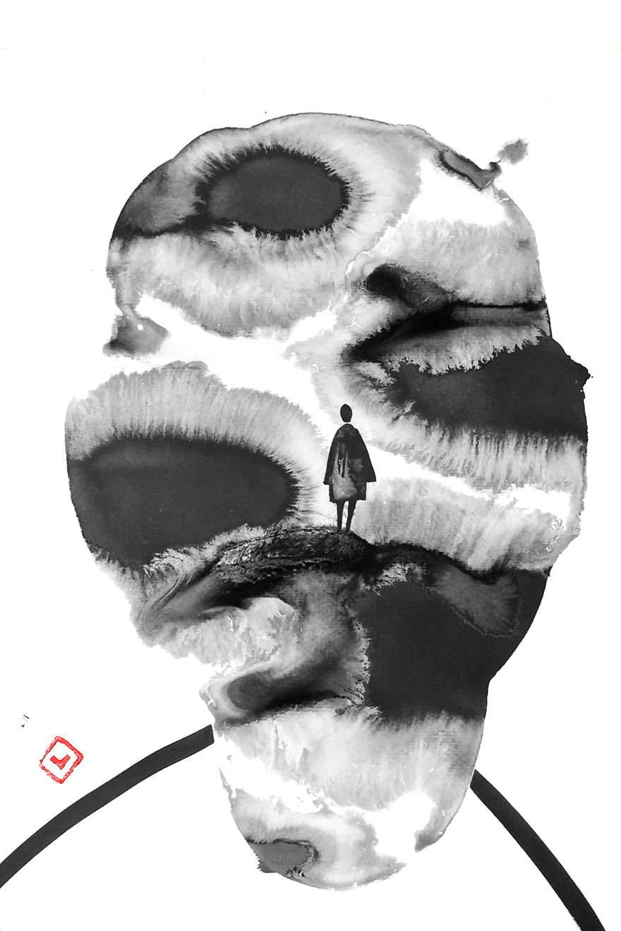 I Create Black Ink Surrealistic Drawings