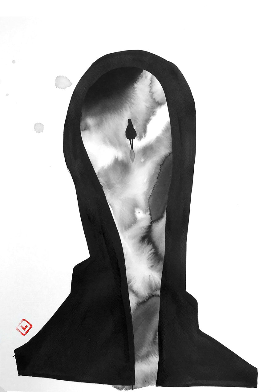 I Create Black Ink Surrealistic Drawings