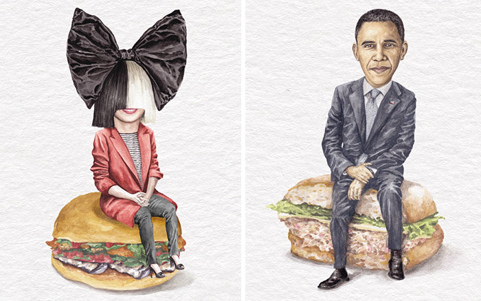 I’ve Made Over 100 Watercolor Paintings Of Celebs On Sandwiches