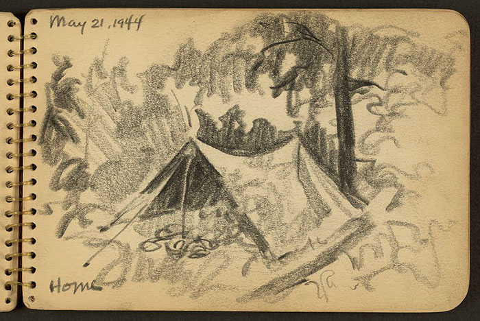 Home. Tent In Woods Drawn While Stationed At Fort Jackson, South Carolina