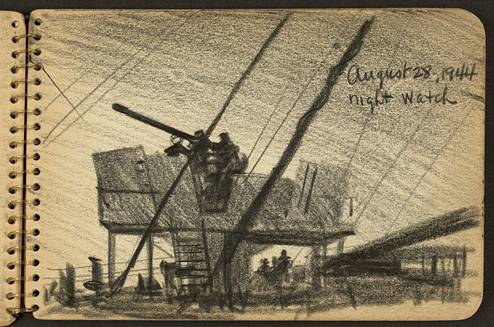 Soldiers On Watch Tower And Deck Of Ship At Night
