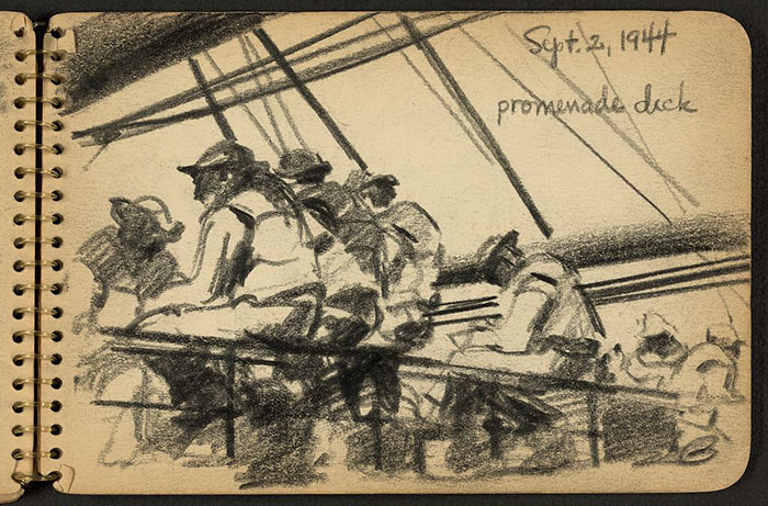 Soldiers Sitting On Promenade Deck Of Ship