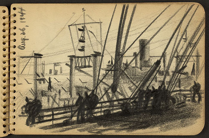  Soldiers Standing At Railing Of Ship In New York Harbor