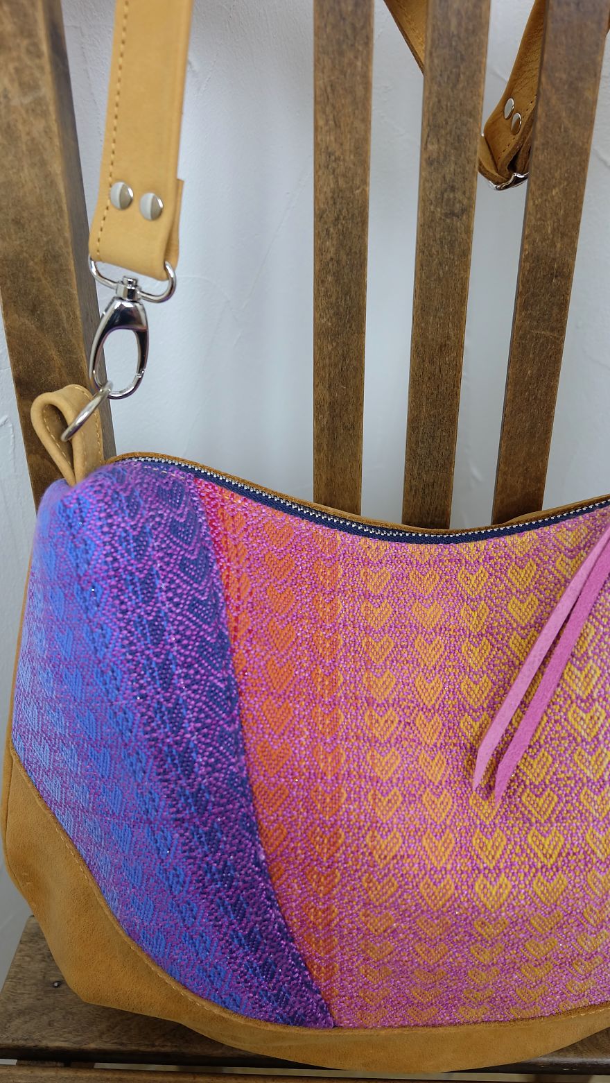 Handcrafted Unique Moonbag Made Of Genuine Leather And A Handwoven Piece Of A Babywrap