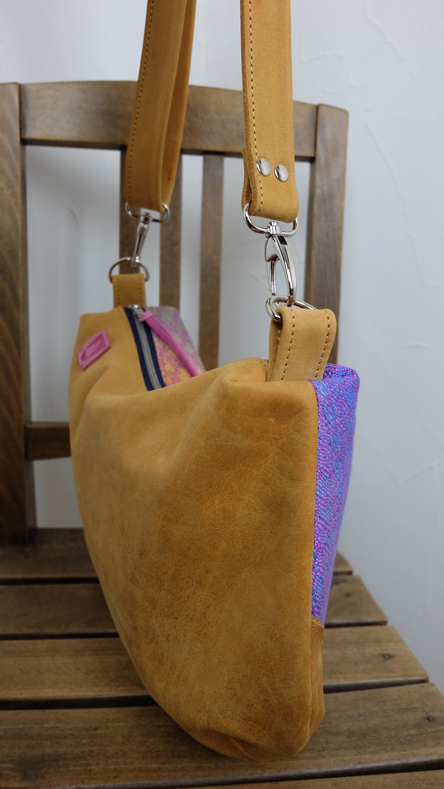 Handcrafted Unique Moonbag Made Of Genuine Leather And A Handwoven Piece Of A Babywrap