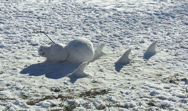 Calvin And Hobbes Inspired Snowman And Sharks
