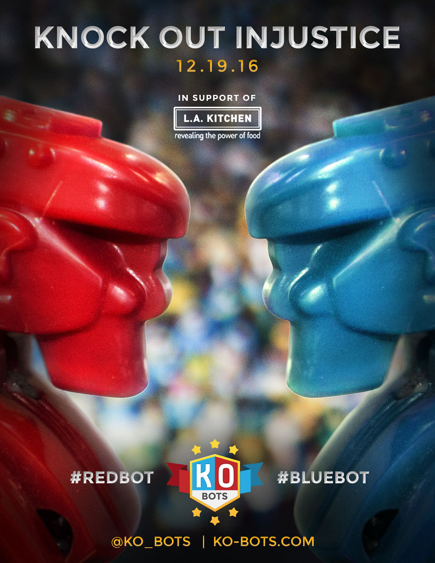 Friendly Vengeance Takes A Swing At Injustice With Rock 'em Sock 'em Robots In "Ko Bots" For L.a. Kitchen